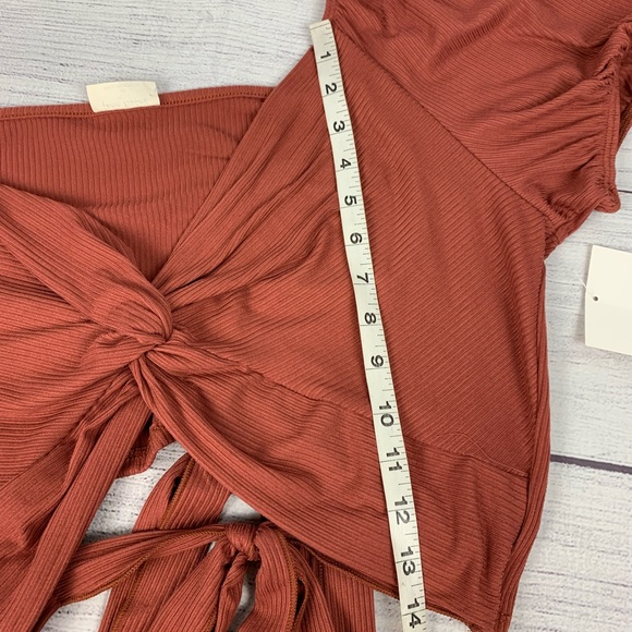FREE KISSES Tie Waist Crop Top Junior’s Plus Sz 1X, 3X Burnt Orange Belly Shirt - Picture 9 of 9